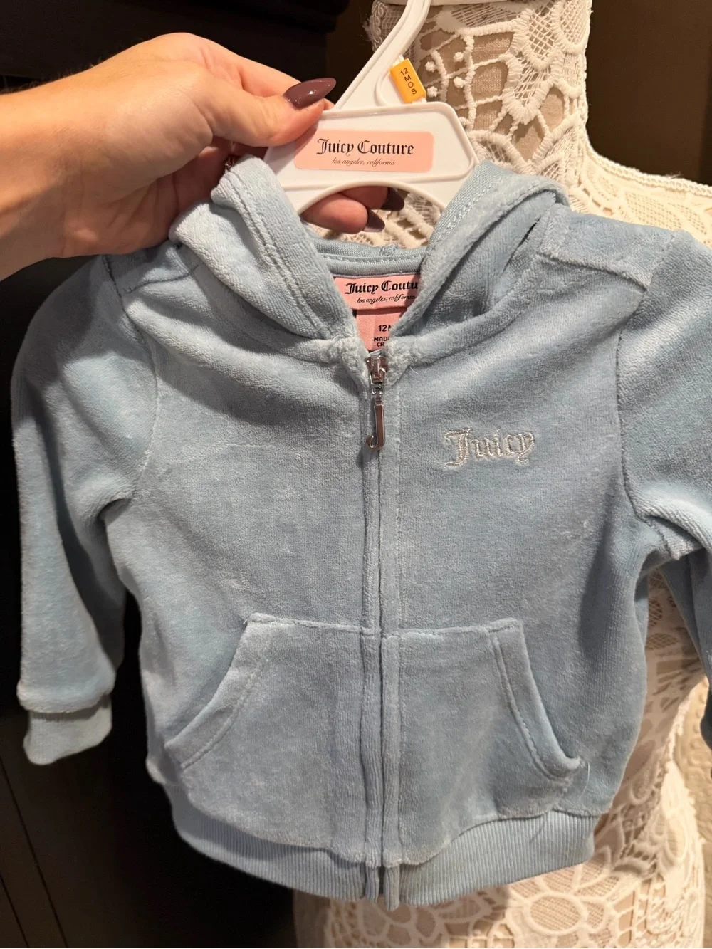 Juicy Couture Baby Blue Hooded Velour Track Set - 12 Months